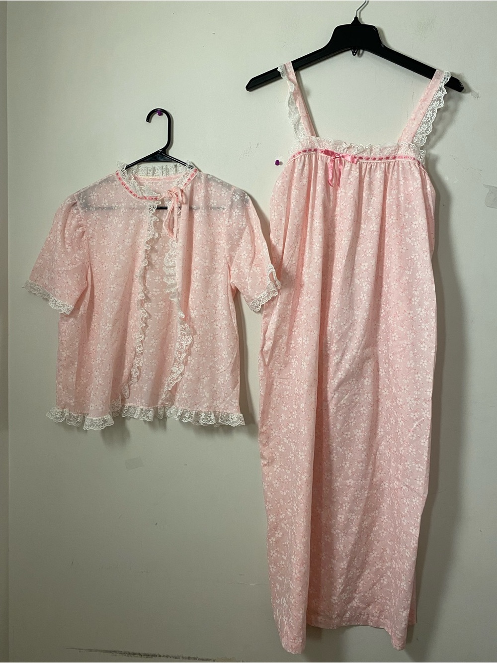Pink Lace-Trim Two-Piece Pajama Set
